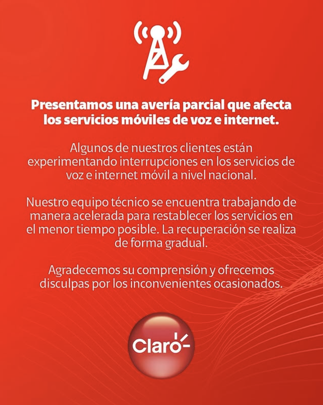 Avería parcial afecta servicios móviles e internet de Claro a nivel nacional