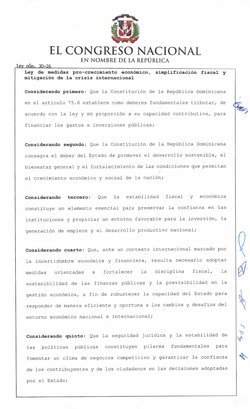 Luis Abinader promulga Ley 30-26 con medidas pro crecimiento económico y respuesta a crisis internacional