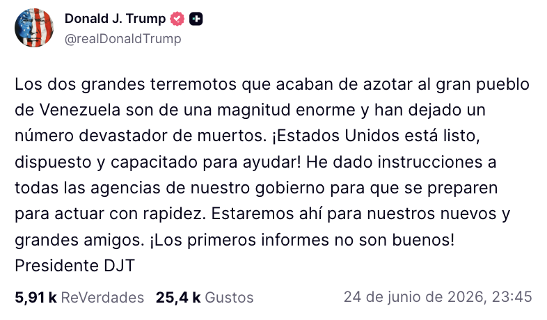 Crisis en Venezuela activa apoyo internacional; ONU y líderes mundiales coordinan ayuda tras terremotos