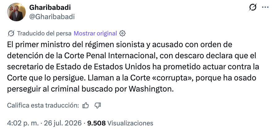 Irán acusa a Netanyahu de usar a EE. UU. para eludir la orden de arresto emitida por la CPI