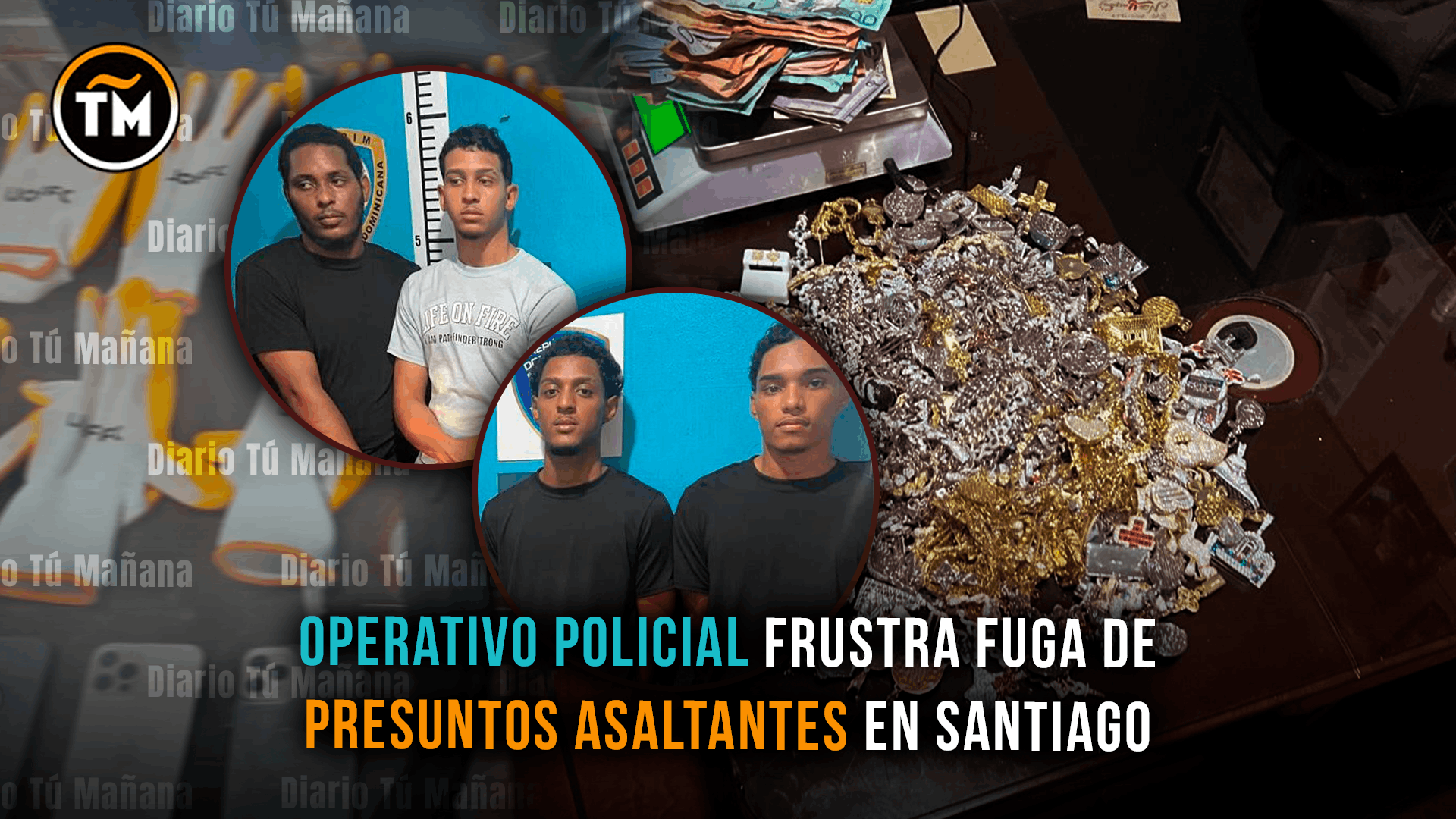 Asalto a joyería en Santiago termina con cuatro detenidos y recuperación de dinero, prendas y arma.