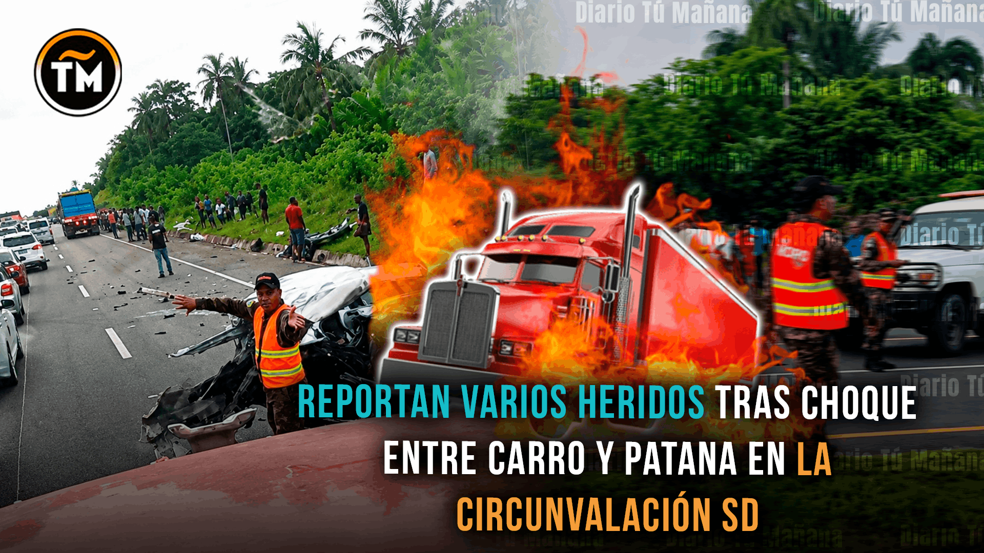 Accidente en circunvalación deja varios heridos tras choque entre un carro y una patana en Santo Domingo